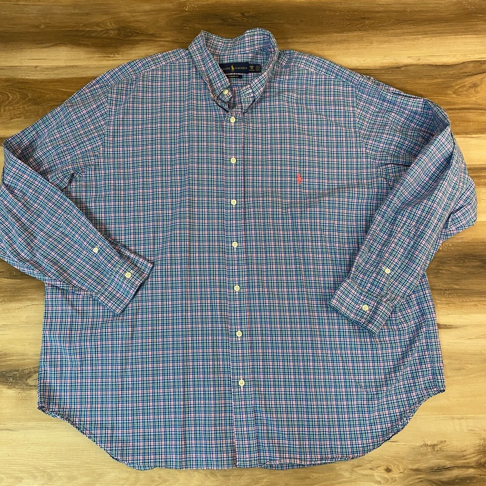 Ralph Lauren Button Down Shirt 2XB Big & Tall Tattersall Plaid Cotton Classic